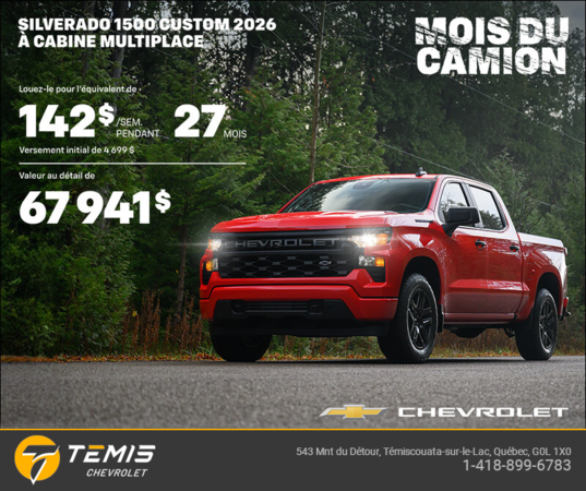Procurez-vous le Chevrolet Silverado 1500 Custom 2026 à Cabine Multiplace