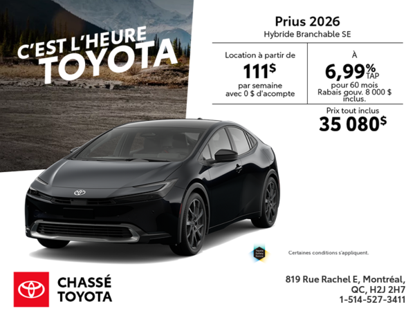 Toyota Prius Hybride Branchable SE 2026