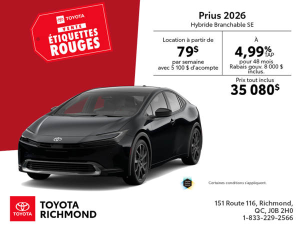 Toyota Prius Hybride Branchable SE 2026