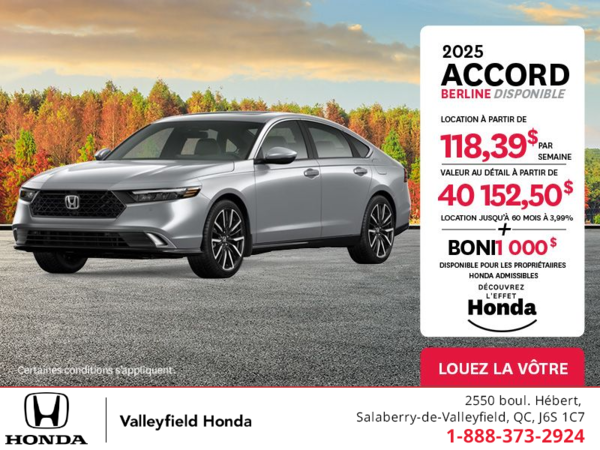 Obtenez la Honda Accord 2025 !