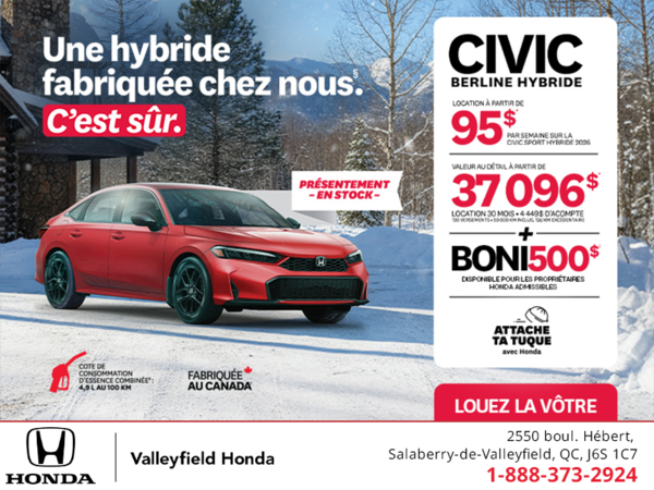 Obtenez le Honda Civic Berline Hybride 2026 !