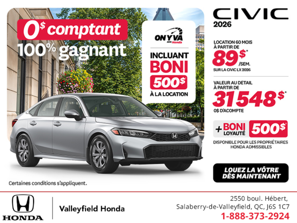 Obtenez la Honda Civic 2026 !