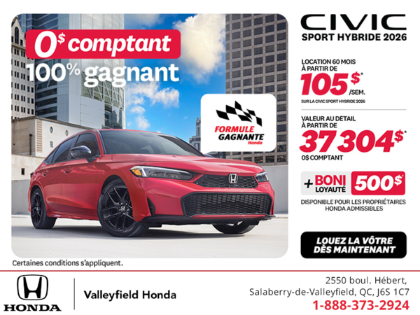 Obtenez la Honda Civic Berline Hybride 2026 !