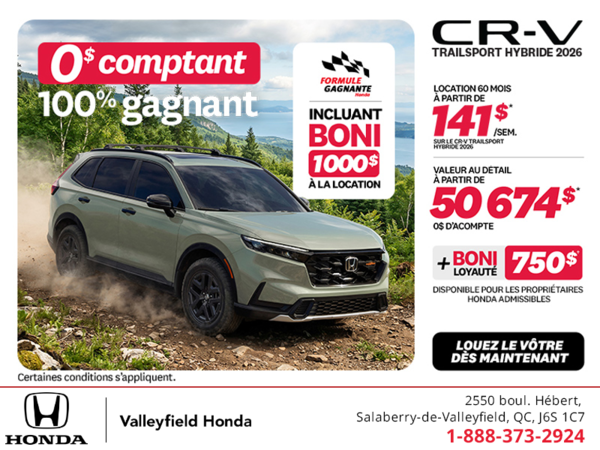 Obtenez la Honda CR-V Hybride 2026!