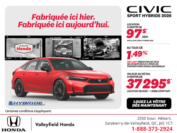Obtenez la Honda Civic Berline Hybride 2026 !