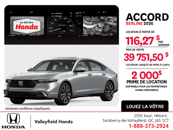 Obtenez la Honda Honda Accord 2026!