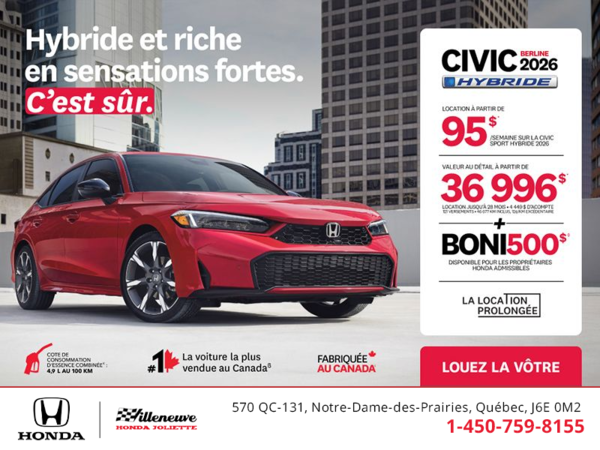 Obtenez le Honda Civic Sedan Hybride 2026 !