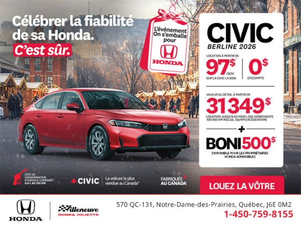 Obtenez le Honda Civic Berline 2026 !