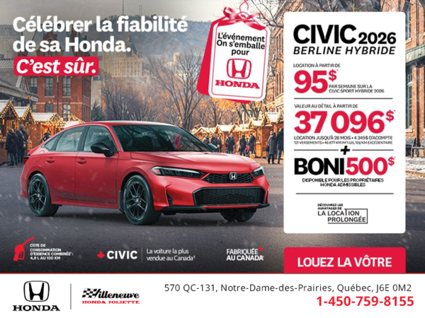 Obtenez le Honda Civic Berline Hybride 2026 !