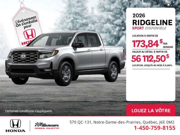 Obtenez le Honda Ridgeline 2026 !