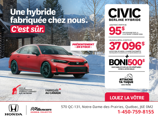 Obtenez le Honda Civic Berline Hybride 2026 !