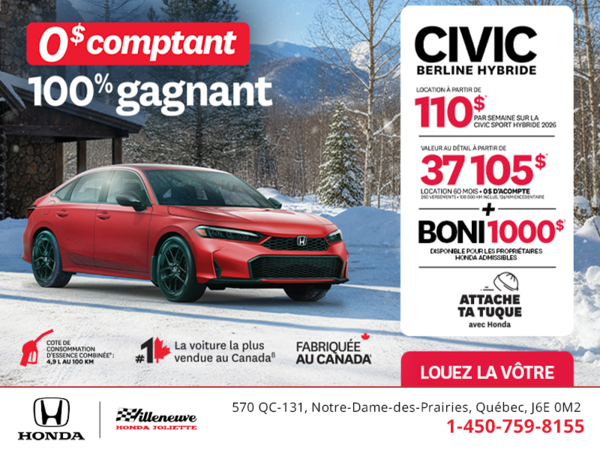 Obtenez le Honda Civic Berline Hybride 2026 !