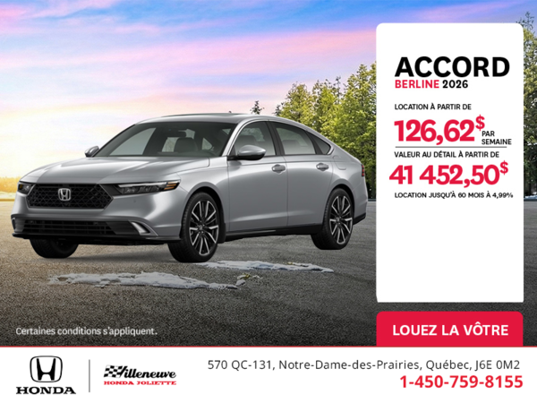 Obtenez la Honda Accord 2026 !