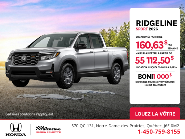 Obtenez le Honda Ridgeline 2026 !