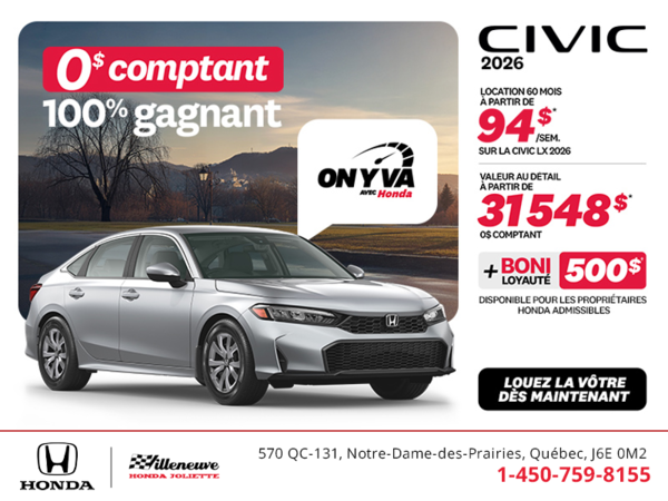 Obtenez la Honda Civic Berline 2026 !