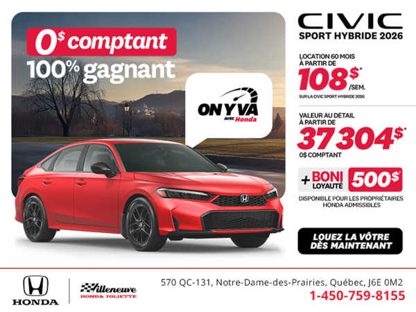 Obtenez la Honda Civic Berline Hybride 2026 !