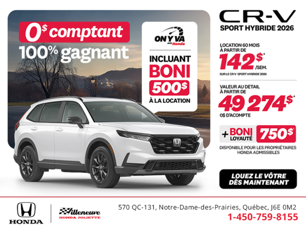 Obtenez le Honda CR-V Hybride 2026!