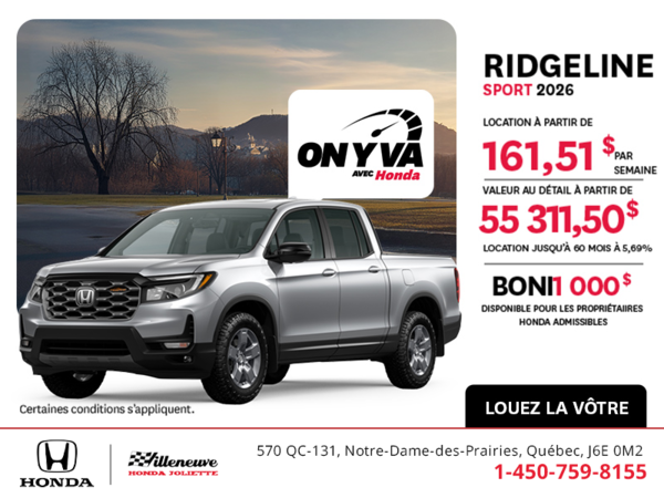 Obtenez le Honda Ridgeline 2026 !