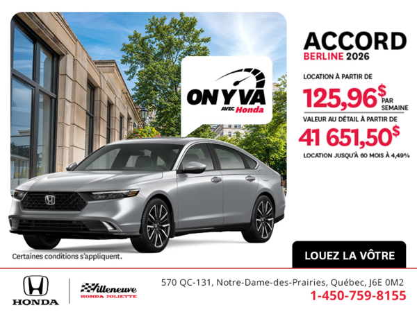 Obtenez la Honda Accord 2026 !