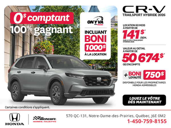 Obtenez le Honda CR-V Hybride 2026!