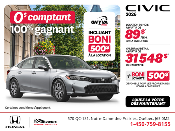 Obtenez la Honda Civic 2026 !