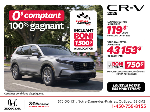 Obtenez la Honda CR-V 2026!