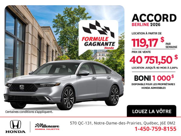 Obtenez la Honda Accord 2026 !