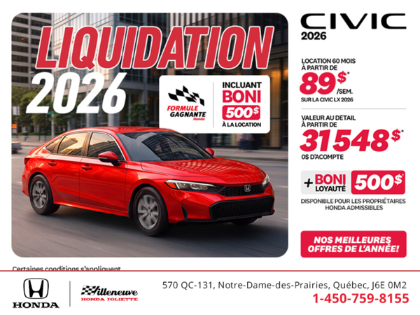 Obtenez la Honda Civic 2026 !
