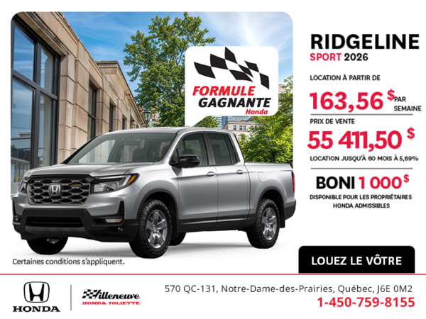 Obtenez la Honda Ridgeline 2026 !