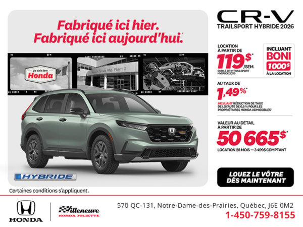 Obtenez la Honda CR-V Hybride 2026!