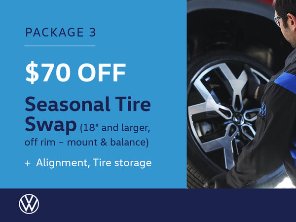 Seasonal Tire Change (off rim - 18” and bigger), Alignment and Tire Storage Package