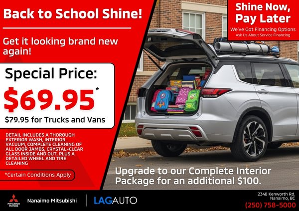 Back to School Shine! Save on Detailing at Nanaimo Mitsubishi!