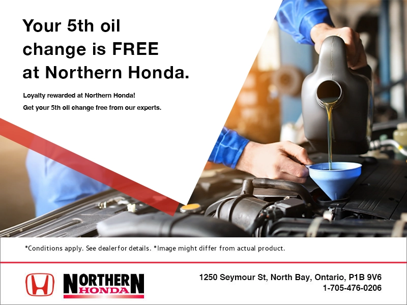 Your 5th oil change is FREE at Northern Honda.