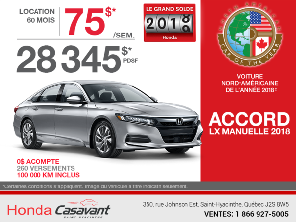 Louez la Honda Accord Berline 2018!