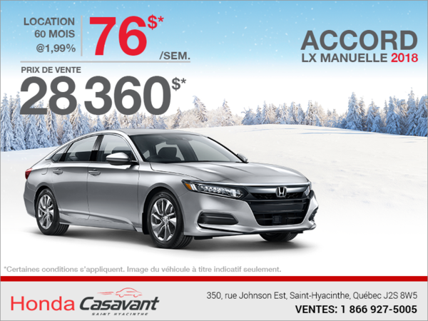 Louez la Honda Accord Berline 2018!