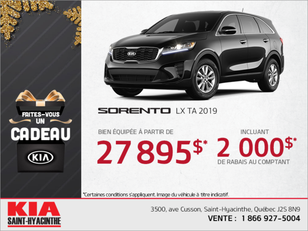 Obtenez la Kia Sorento 2019!