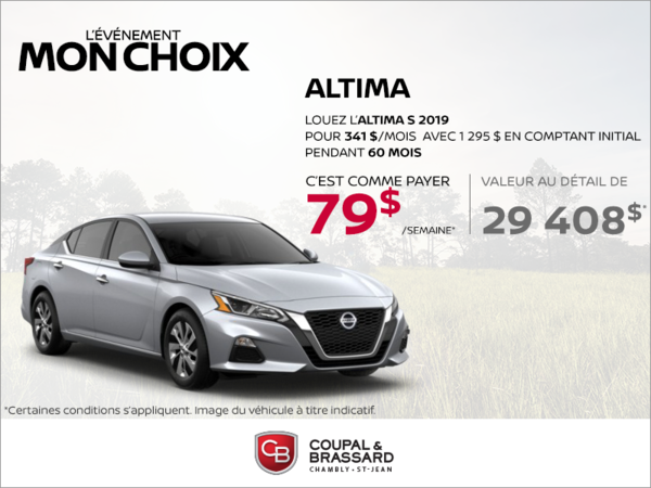 Obtenez la Nissan Altima 2019 dès aujourd'hui!