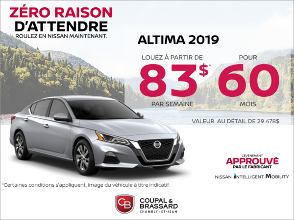 Obtenez la Nissan Altima 2019 dès aujourd'hui!