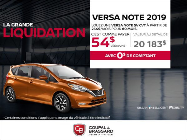 Obtenez la Nissan Versa Note 2019 dès aujourd'hui!