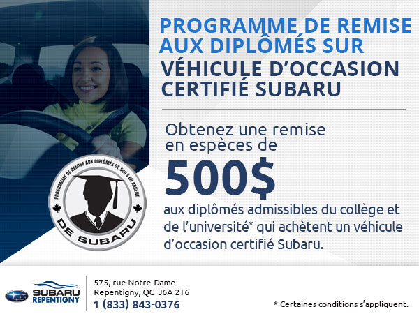 Programme de remise aux diplômés sur véhicule d’occasion certifié Subaru