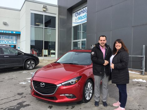 Félicitations à Mme Bolduc pour l’achat de son Mazda 3 2018