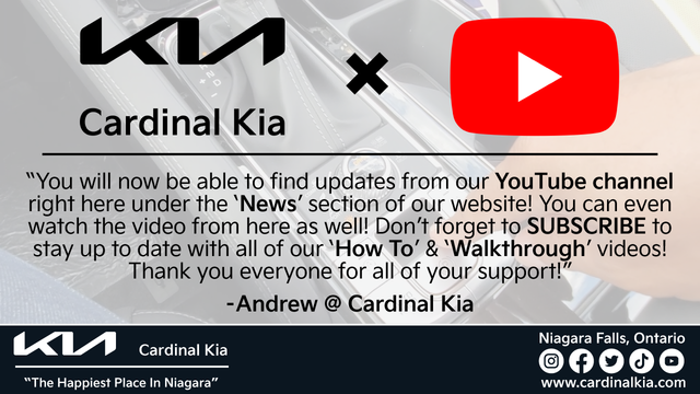 Cardinal Kia YouTube channel updates now on www.cardinalkia.com!