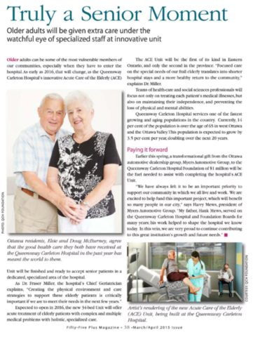 Fifty Five Plus Magazine Article on the Myers Acute Care of the Elderly Unit