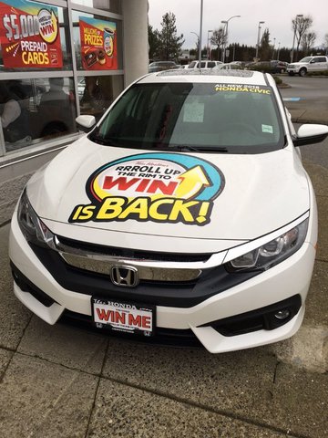 Roll Up the Rim to Win! 40 2016's Honda Civics to Be Won! Featured