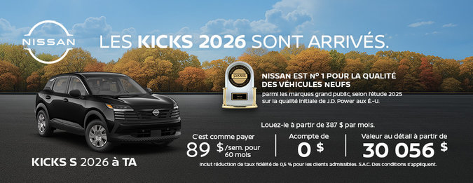 Kicks 2026 à 89$/sem