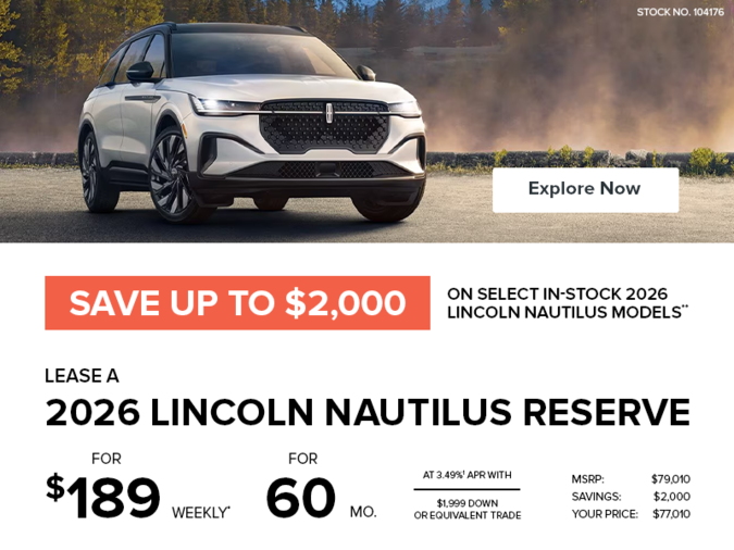 Lease a 2026 Lincoln Nautilus Reserve AWD for $189 weekly*