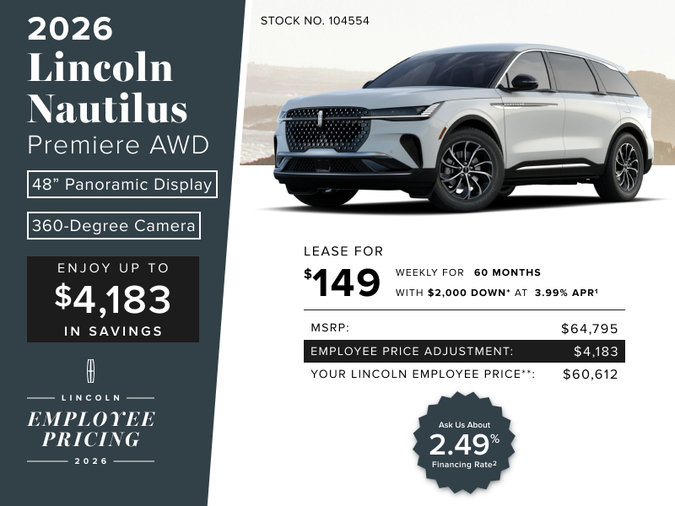 Lease a 2026 Lincoln Nautilus Premiere AWD for $149 weekly*