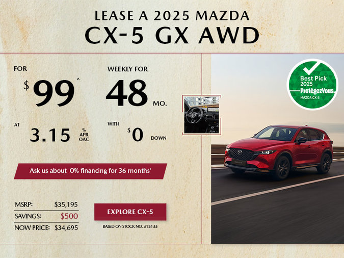Pacific Mazda - Lease a 2025 Mazda CX-5 GX AWD for $99 per week*