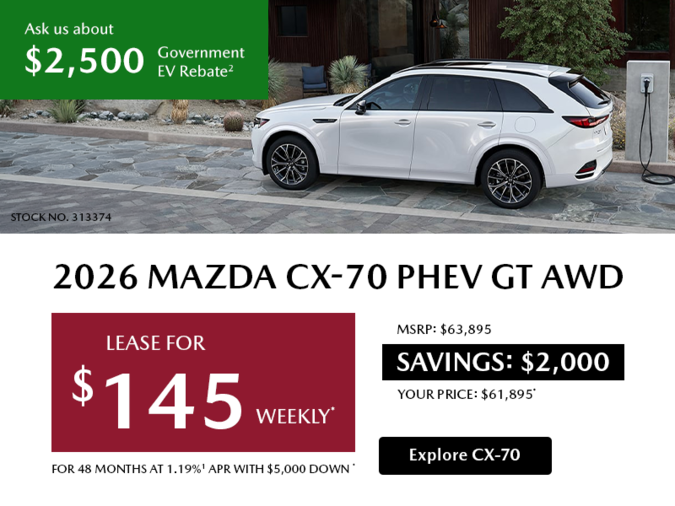 Pacific Mazda - Own a 2026 Mazda CX-70 PHEV GT AWD for $145 per week*
