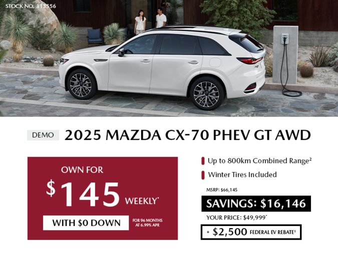Pacific Mazda - Own a 2025 Mazda CX-70 PHEV GT AWD for $145 per week*